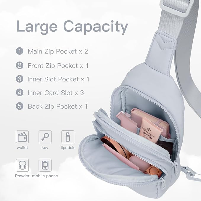 Quilted Puffer Crossbody Bags for Women Small Puffy Sling Bag Lightweight Cross Body Bubble Purse Shoulder Bag for Travel (Gray)