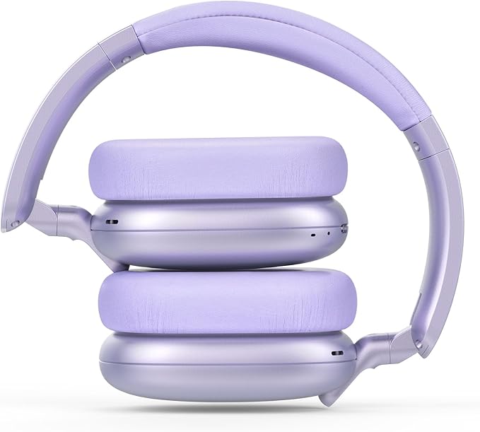 RORSOU C6 Active Noise Cancelling Headphones, Wireless Over Ear Bluetooth Headphones, 60H Playtime, Lightweight Folding Deep Bass Comfort Fit Ear Cups Headset with Mic for iPad/Travel/PC/Home Purple