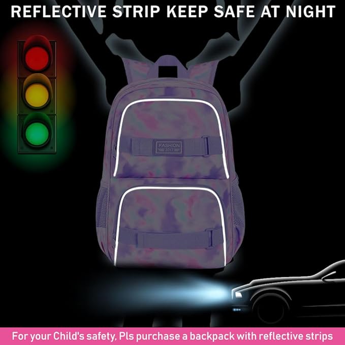 17 Inches Backpack for Girls Women, 3Pcs Tie-dye College School Bookbag Set for Teens Students, Water Resistant Laptop Backpacks with Lunch Bag(Purple)