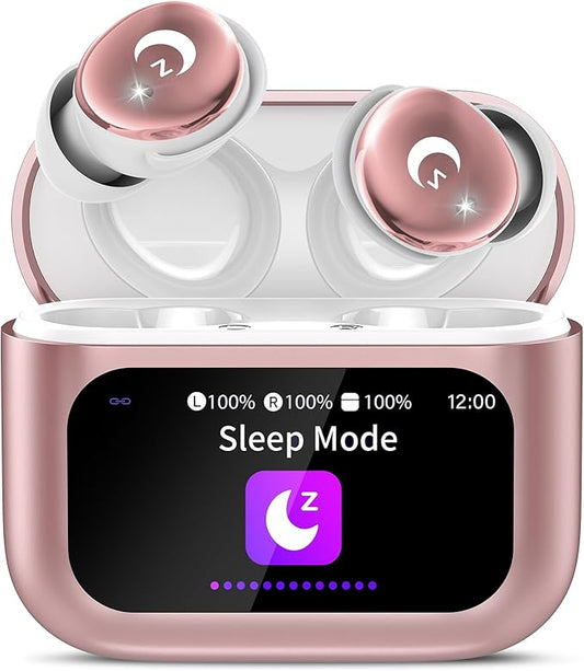 Sleep Earbuds Bluetooth 5.4 in Ear Smart Touch Screen Ear Buds, 48H Mini Sleep Headphones Small Design for Side Sleepers, Crystal-Clear Calls, 5 EQ Modes, IPX7 Waterproof Earphones Rose Gold