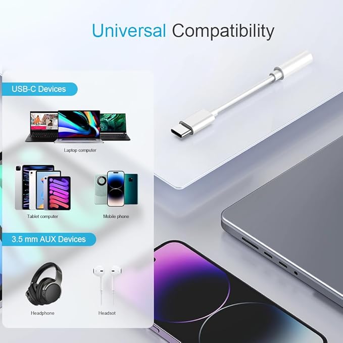 2PCS Type USB C to 3.5mm Female Headphone Jack Adapter, USB Type C to Aux Audio Dongle Cable Cord, Compatible with Samsung S20/S20+/S20 Ultra, Pixel 4/+ 4XL, and More USB C Devices