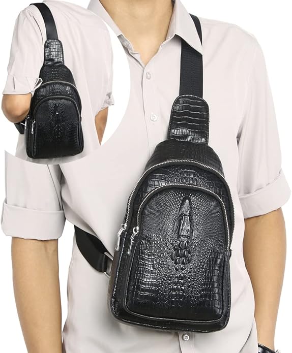 KPYWZER Vintage Leather Sling Bag Backpack for Men Crossbody Shoulder Chest DayPack Backpacks