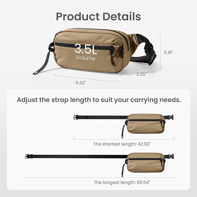 tomtoc 3.5L Sling Bag with RFID Blocking, Crossbody Bag Chest Shoulder Pack for Men and Women, Water-resistant Lightweight Casual Waist Fanny Pack for Travel/Daily Use