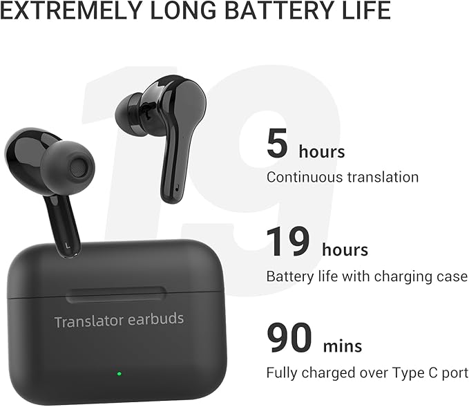 AI Translation Earbuds Real Time M6 Translator Earbuds Support 144 Languages for Android iOS Online|AI|Voice| Photo Translation for Business,Travel & Language Learning M6 Online Black
