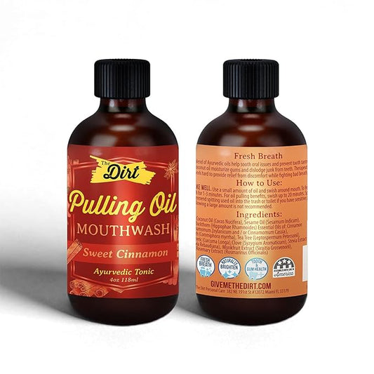 THE DIRT Oil Pulling Mouthwash - Gluten Free - Removes Plaque, Tartar, Bad Breath & Whitens Teeth (Sweet Cinnamon, 4 Ounce)
