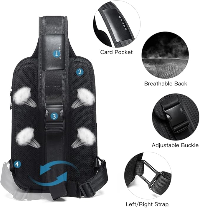 BANGE Sling Bag, Waterproof Crossbody Backpack, Shoulder Bag for Men