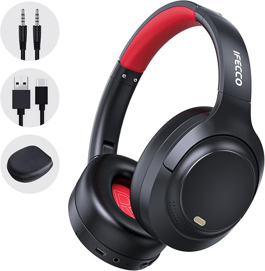 IFECCO Active Noise Cancelling Headphones Bluetooth 5.4 - Wireless ANC Headphones Over Ear with Microphone,100H Play Time,HiFi Stereo Bluetooth Headset with Cushioned Pads for Travel,Home,Office