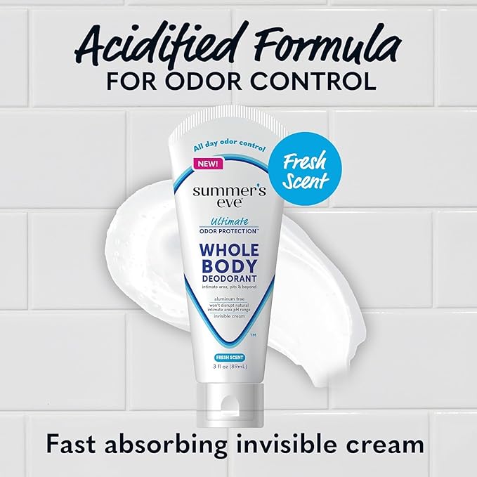 Summer's Eve, Whole Body Deodorant for Women, Ultimate Odor Control, Aluminum Free Deodorant, 3 Fl Oz + Feminine Body Wash with Boric Acid, Removes Odor, pH Balance, 15 Fl Oz
