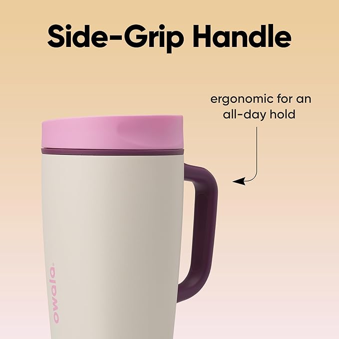 Owala SmoothSip Slider Stainless Steel Insulated Travel Mug, 100% Leak Proof, For Hot and Cold Drinks, Travel Friendly with Sliding Lock Lid, 12oz, BPA Free, Leak Proof, Pink/Tan (Daybreak)