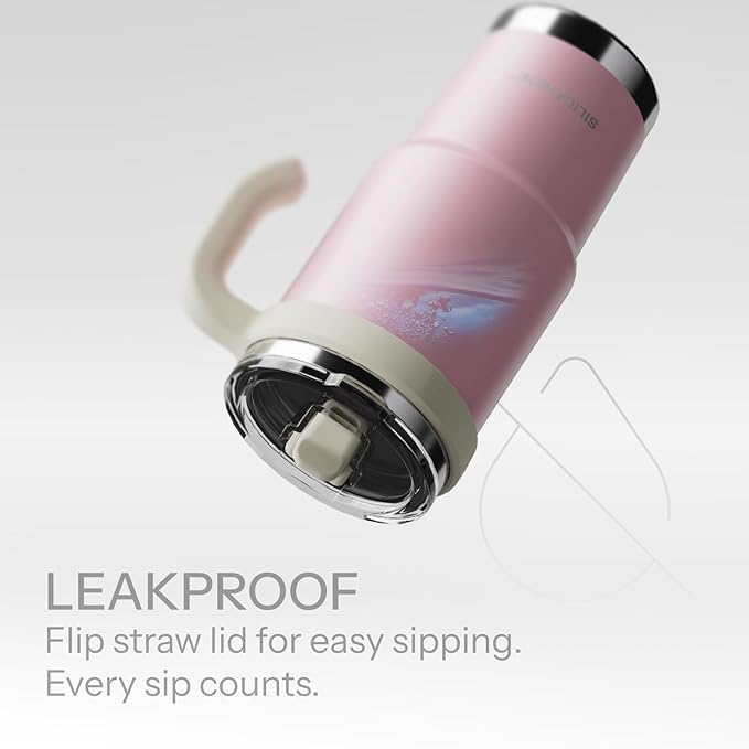 Easy Clean Pro Tumbler-24 oz Water Bottle with Handle Quick-Disassemble Flip Straw, Leakproof Insulated Stainless Steel Dishwasher Safe, BPA-Free Gifts for Kids