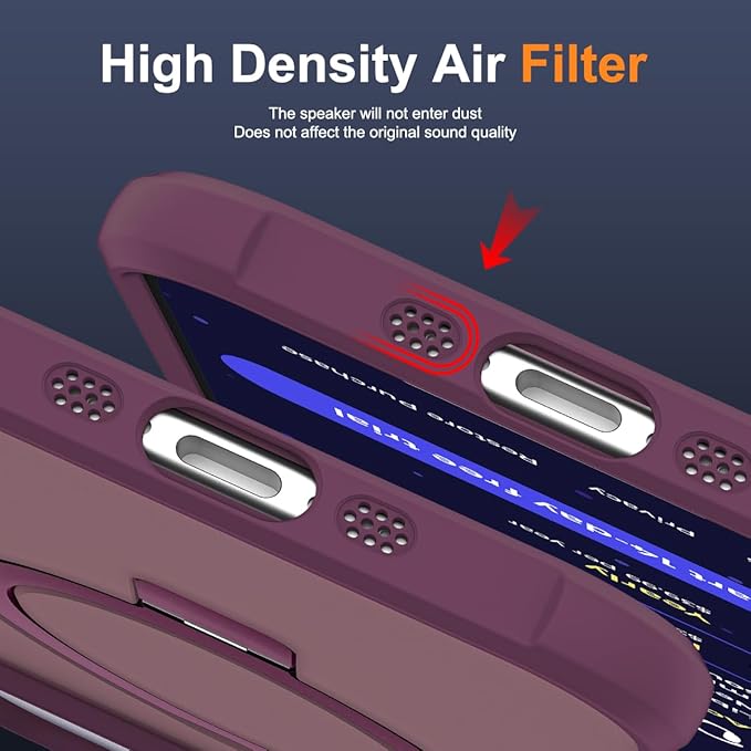 Compatible with iPhone 17 Air Case with Invisible Magnetic O-Ring Stand Military-Grade Translucent Phone Case for iPhone 17 Air 6.5" [Compatible with Mag-Safe][Great Grip Feeling], Wine Red