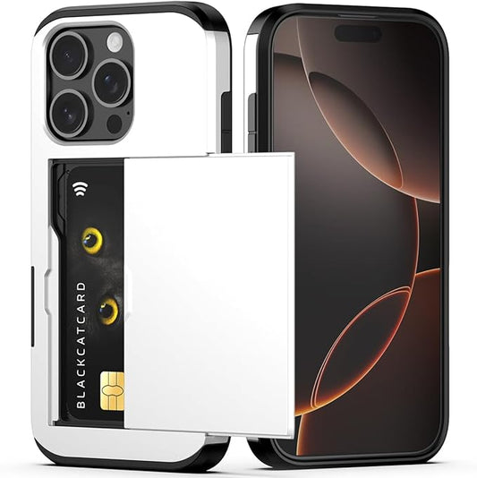 Nvollnoe Compatible with iPhone 16 Pro Case with Card Holder Dual Layer Heavy Duty Protective Shockproof Hidden Card Slot Slim Wallet Phone Cover for iPhone 16 Pro for Women&Men 6.3 inch(White)