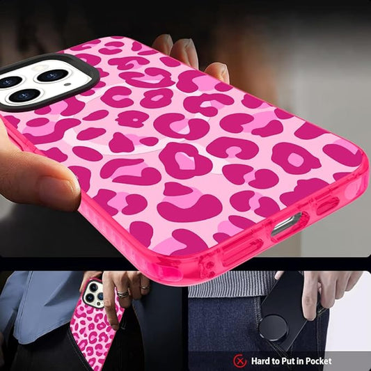 SAKUULO Magnetic for iPhone 11 Pro Max Case Hot Pink Leopard Print Pattern [Compatible with MagSafe] Wireless Charge Strengthen Protection Cover, Hot Pink Leopard (6.5")
