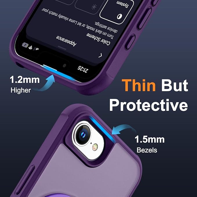 Compatible with iPhone 16E Case with Invisible Magnetic O-Ring Stand Military-Grade Translucent Case for iPhone 16E 6.1" 2025 [Compatible with Mag-Safe][Great Grip Feeling], Purple