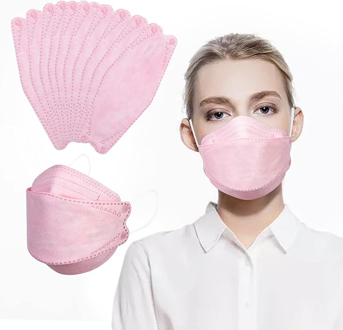 KN95 Face Masks for Adults 50 Pack, Individually Wrapped, 5-Ply Pink Disposable Face Mask Against PM 2.5 Smoke & Dust, Filtration Efficiency 95%