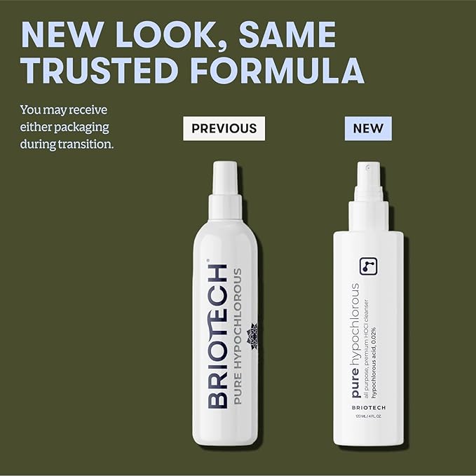 BRIOTECH Pure Hypochlorous Acid Spray and Cleanser, Original Premium HOCl Topical Solution, Multi-Purpose Cleaner, Family Approved & Pet Friendly, 4 fl oz (2 Pack)