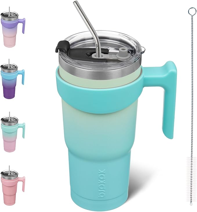 BJPKPK Tumbler With Handle 20 oz Stainless Steel Tumbler With Lid And Straw Insulated Coffee Cups,Mint