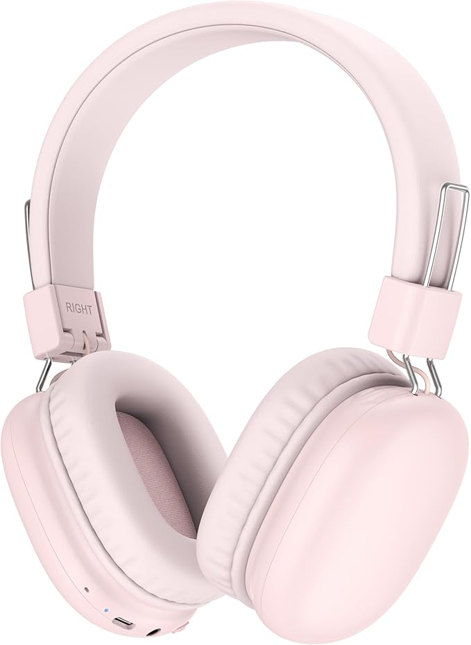 Kids Bluetooth Headphones, Over-Ear Wireless Headphones with Microphone, Safe-Volume 85dBA, Bluetooth 5.4, Foldable Lightweight and Comfortable, 50H Playtime, USB-C Charging, Pink