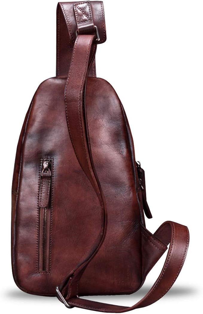 IVTG Genuine Leather Sling Bags for Men and Women Chest Shoulder Backpack Handmade Crossbody Motocycle Daypack