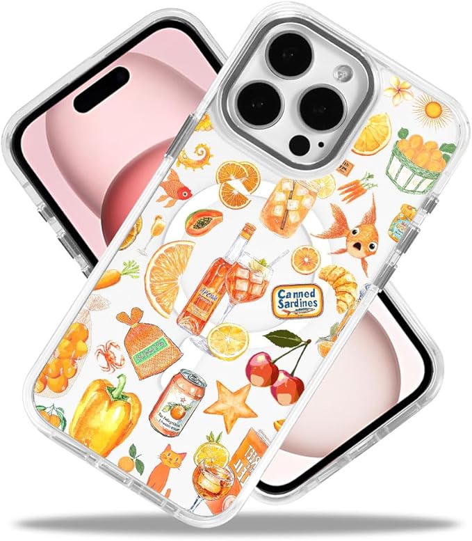 DAIZAG Case for iPhone 15 Pro, [Compatible with MagSafe],Phone Case for Women Girls Magnetic Clear Cover,Fruit Collage Summer Aesthetic