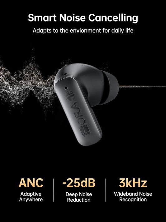 1 Hora Active Noise Cancelling Wireless Earbuds, Built-in 4 Mics, Bluetooth 5.4 in Ear Headphones, LED Display Stereo Bass Earphones with Charging case, for iPhone, Android Smartphone, Tablet, Laptop