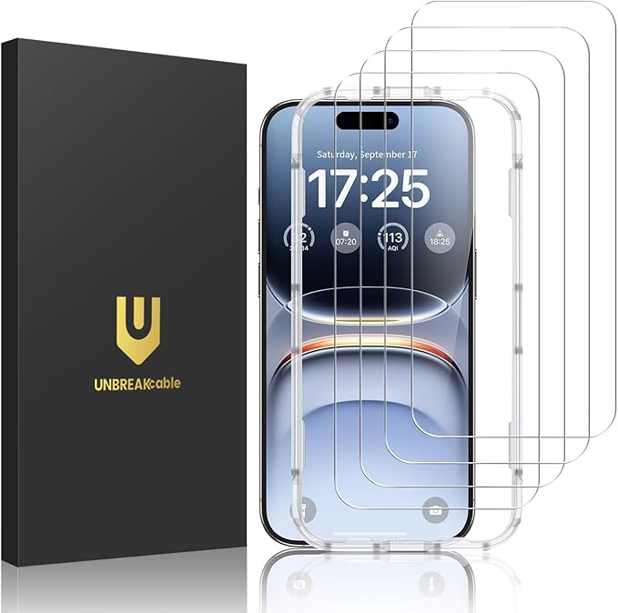 UNBREAKcable 4-Pack Screen Protector for iPhone 17 Air, Double Shatterproof Tempered Glass [Easy Installation Frame] [9H Hardness] [99.99% HD Clear] [Case Friendly] for iPhone 6.6 inch