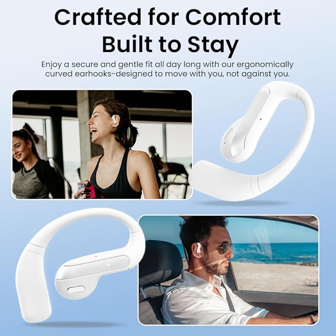 Wireless Earbuds Bluetooth Headphone Sport, 2025 Bluetooth Earbuds Stereo Deep Bass Over Ear Bud with Earhooks, ENC Noise Cancelling Mic,Waterproof Earphone for Workout/Running-White