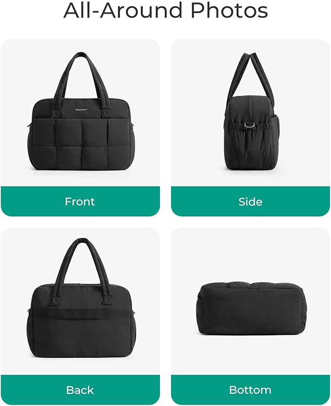 BAGSMART Gym Bag for Women, 24L Puffer Travel Duffle Bag for Travel with Laptop Compartment, Weekender Bags for Women, Carry On Duffel Bag Personal Item Bag, Black