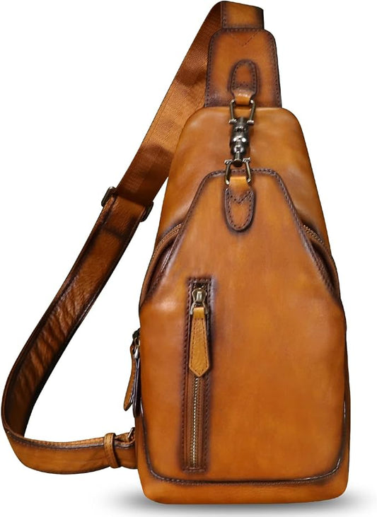 Genuine Leather Sling Bag for Men and Women Real Leather Shoulder Crossbody Bag Chest Bag Sling Backpack Purse