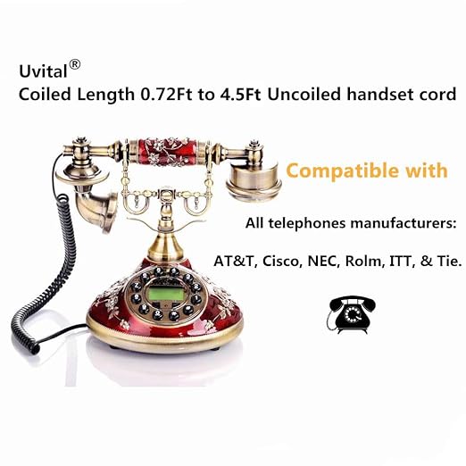 Uvital Telephone Phone Handset Cable Cord, Coiled Length 0.72 to 4.5 Feet Uncoiled Landline Phone Handset Cable Cord RJ9/RJ10/RJ22 4P4C(Black) (4.5ft)