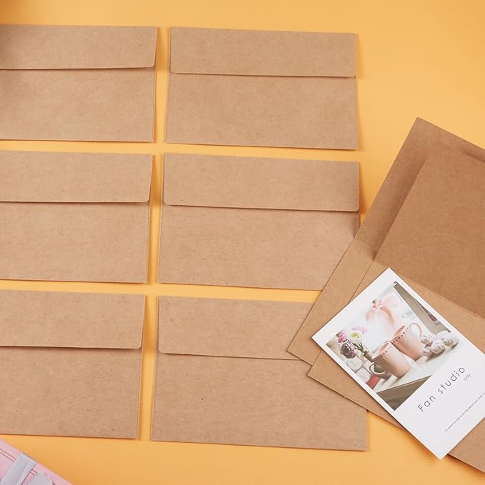 Wishop 50 Pack Self-Adhesive Envelopes with Fold Cards for Wedding Invitations, Greeting Cards, Baby Shower, Letter Mailing (Brown, 5x7)