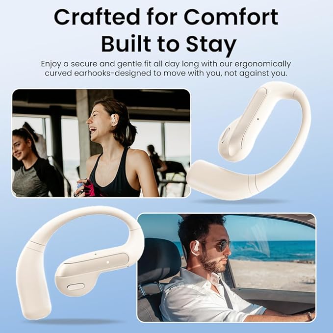 Wireless Earbuds Bluetooth Headphone Sport, 2025 Bluetooth Earbuds Stereo Deep Bass Over Ear Bud with Earhooks, ENC Noise Cancelling Mic Earphone, Waterprooffor Workout/Running-Off White