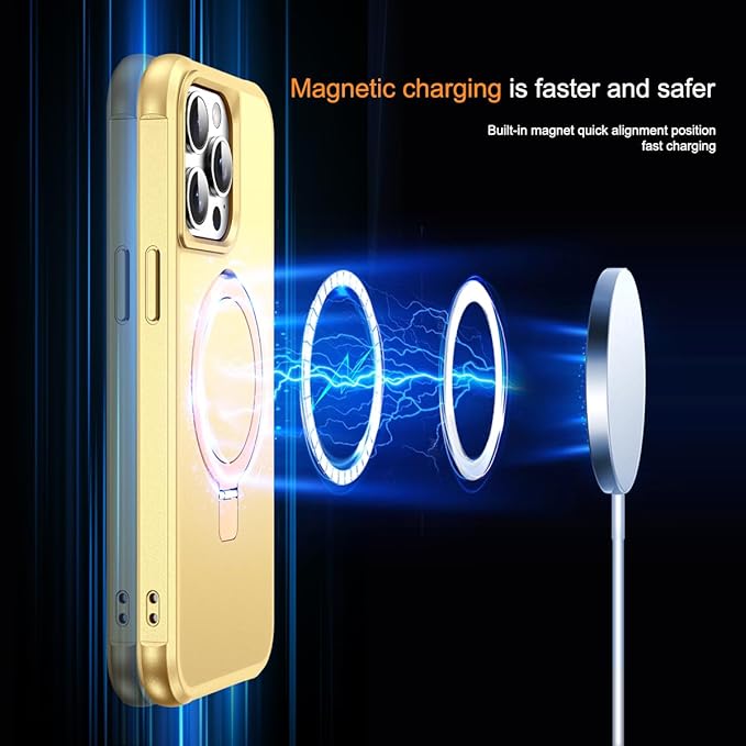 Compatible with iPhone 11 Pro Max Case with Invisible Magnetic O-Ring Stand Military-Grade Case for iPhone 11 ProMax 6.5" [Compatible with Mag-Safe][Great Grip Feeling], Gold