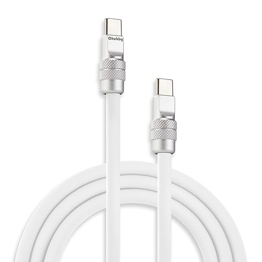 chubbycable Chubby 2.0 Fast Charging Cable Durable Soft Silicone USB C Cable 240W Extra Thick Charger Cord Compatible with iPhone 16/15 Series iPad, White, Type-C to Type-C, 8.2FT
