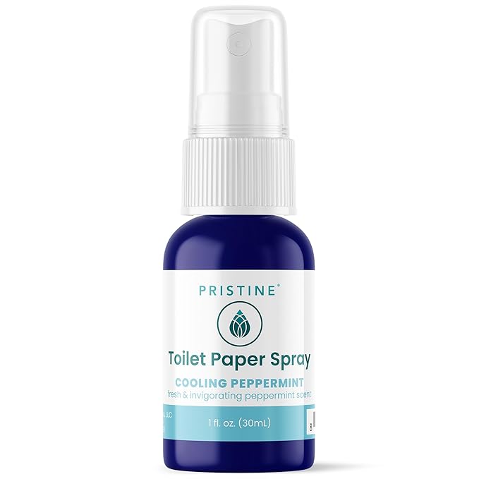 PRISTINE Toilet Paper Spray - As Seen on Shark Tank, More Natural Flushable Wet Wipes Alternative, Spray Toilet Paper to Create Flushable Wipe, Cooling Peppermint, 1 fl oz Travel Size