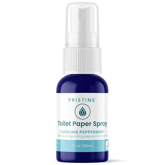 PRISTINE Toilet Paper Spray - As Seen on Shark Tank, More Natural Flushable Wet Wipes Alternative, Spray Toilet Paper to Create Flushable Wipe, Cooling Peppermint, 1 fl oz Travel Size