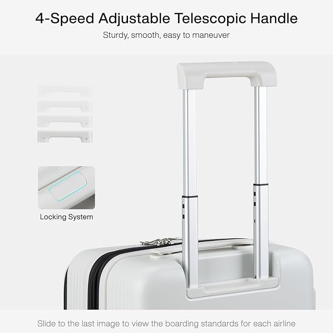 Hanke Grace Expandable Carry On Luggage with Wheels Airline Approved Hard Shell Suitcases with Front Pocket，Top Opening Luggage with TSA Lock for Short Business Travel, Smoke White.