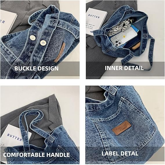 Denim Tote Bag for Women-Shoulder Handbag Perfect for Work Shopping,Hobo Bag