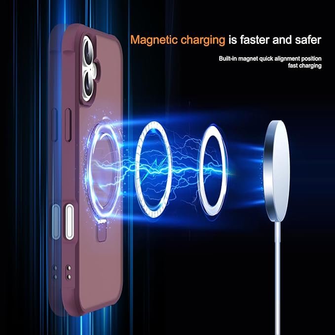 Compatible with iPhone 17 Case with Invisible Magnetic O-Ring Stand Military-Grade Translucent Phone Case for iPhone 17 6.3" [Compatible with Mag-Safe][Great Grip Feeling], Wine Red