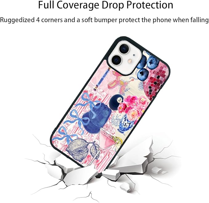 Aesthetic Collage Shockproof Protective Trendy Preppy Phone Case for iPhone 12 Cute Flower Bow Cover