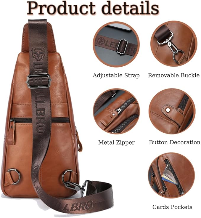 Sling Bag for Men Genuine Leather Chest Bag Crossbody Backpack Travel Hiking Outdoor Sports