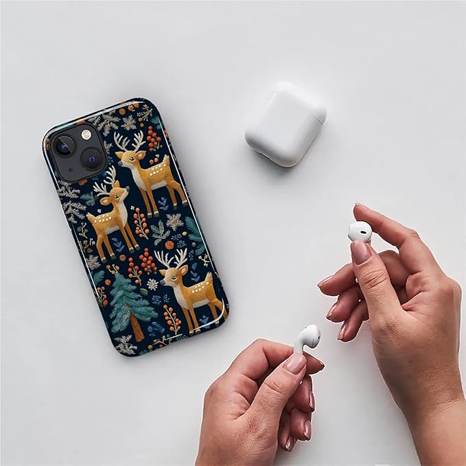 Case for iPhone 13 iPhone 14 Case,Cute Christmas Reindeer Design - Hybrid Dual Protection Silicone + Hard PC Shockproof Full Body Cover Slim Anti-Scratch Protective Case for Men Women