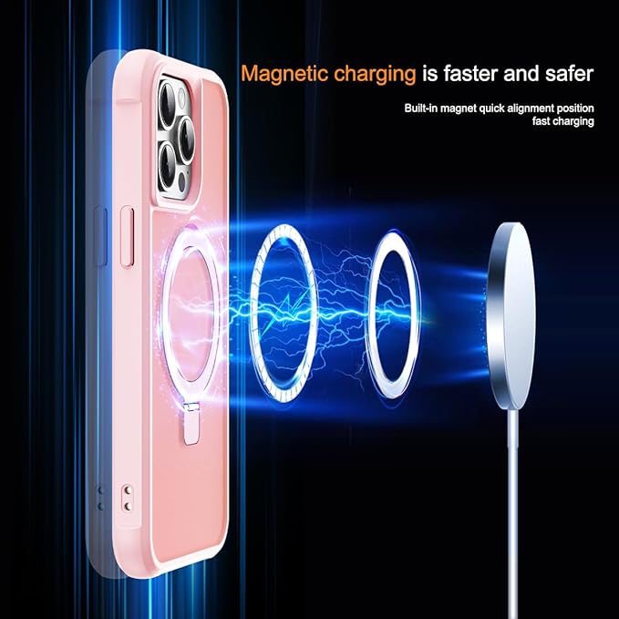 Compatible with iPhone 11 Pro Max Case with Invisible Magnetic O-Ring Stand Military-Grade Translucent Case for iPhone 11 ProMax 6.5" [Compatible with Mag-Safe][Great Grip Feeling], Pink