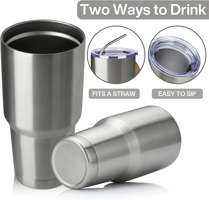 MEWAY 30oz Insulated Tumbler With Lids and Straws,Stainless Steel Double Vacuum Coffee Tumbler Cup, Brush, Durable Powder Coated Coffee Cup for Cold & Hot Drinks, Office, Travel(Silver,12 PACK)