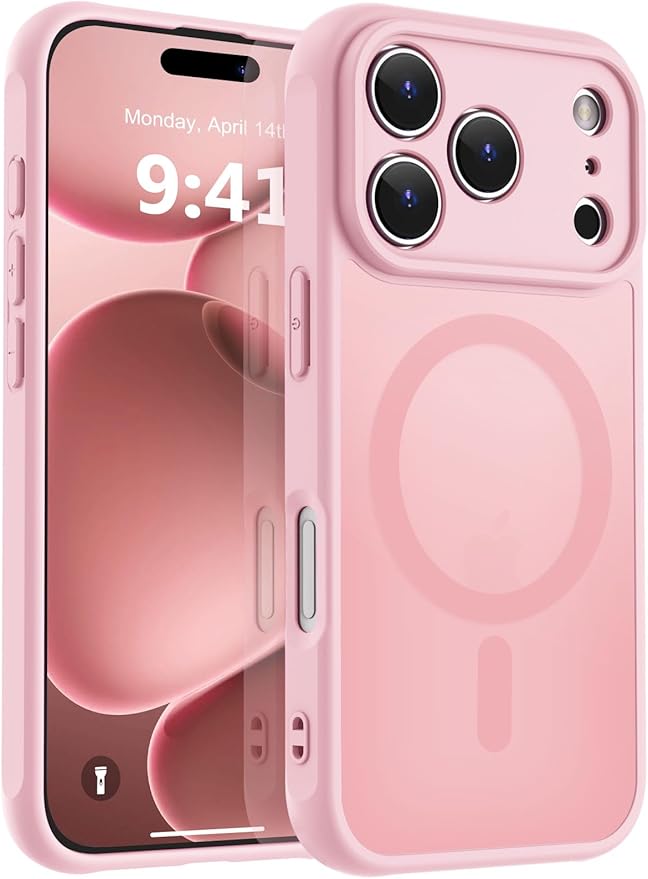 MOCCA Strong Magnetic Compatible with iPhone 17 Pro Max Case [Compatible with Magsafe] [Full Camera Protection] Slim Translucent Matte Shockproof Phone Case Cover 6.9",Pink