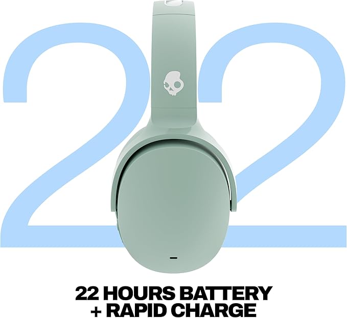 Skullcandy Hesh ANC Over-Ear Noise Cancelling Wireless Headphones with Charging Cable, 22 Hr Battery, Microphone, Works with iPhone Android and Bluetooth Devices - Preppy Sage