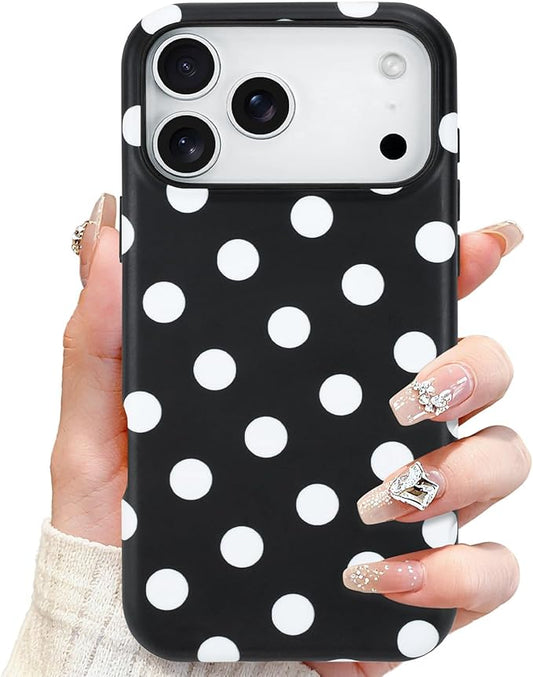 SOKAD Magnetic Polka Dots Phone Case for iPhone 17 Pro Max, Cute Pattern Compatible with Magsafe Matte Protective Case Cover with Screen Protector for Girls Women, Black