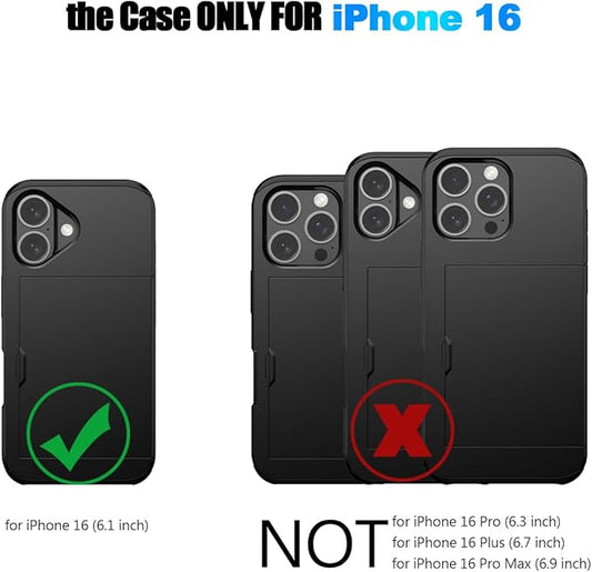 Nvollnoe Compatible with iPhone 16 Pro Case with Card Holder Dual Layer Heavy Duty Protective Shockproof Hidden Card Slot Slim Wallet Phone Cover for iPhone 16 Pro for Women&Men 6.3 inch(Hot Pink)