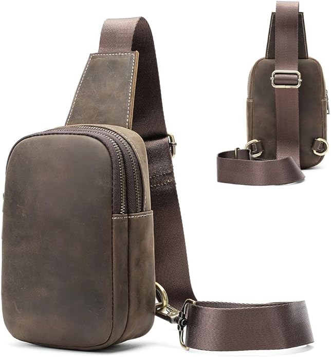 Genuine Leather Sling Bags for Men Crossbody Purse Vintage Small Messenger Shoulder Bag for Phone Side Chest Daypack Bag