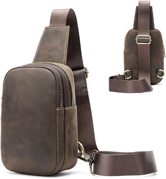 Genuine Leather Sling Bags for Men Crossbody Purse Vintage Small Messenger Shoulder Bag for Phone Side Chest Daypack Bag